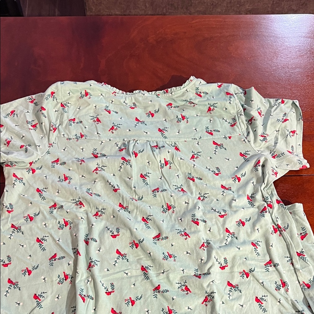 Adonna women’s green and Red cardinal printed sleep dress pajama nightgown - Picture 6 of 6